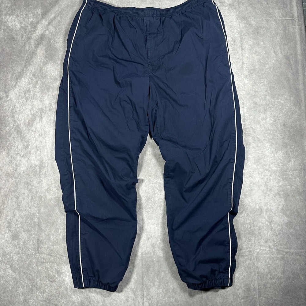 Roundtree & Yorke Sport Mens XL Navy Blue Track Pants White Piping Ankle Zip Y2K